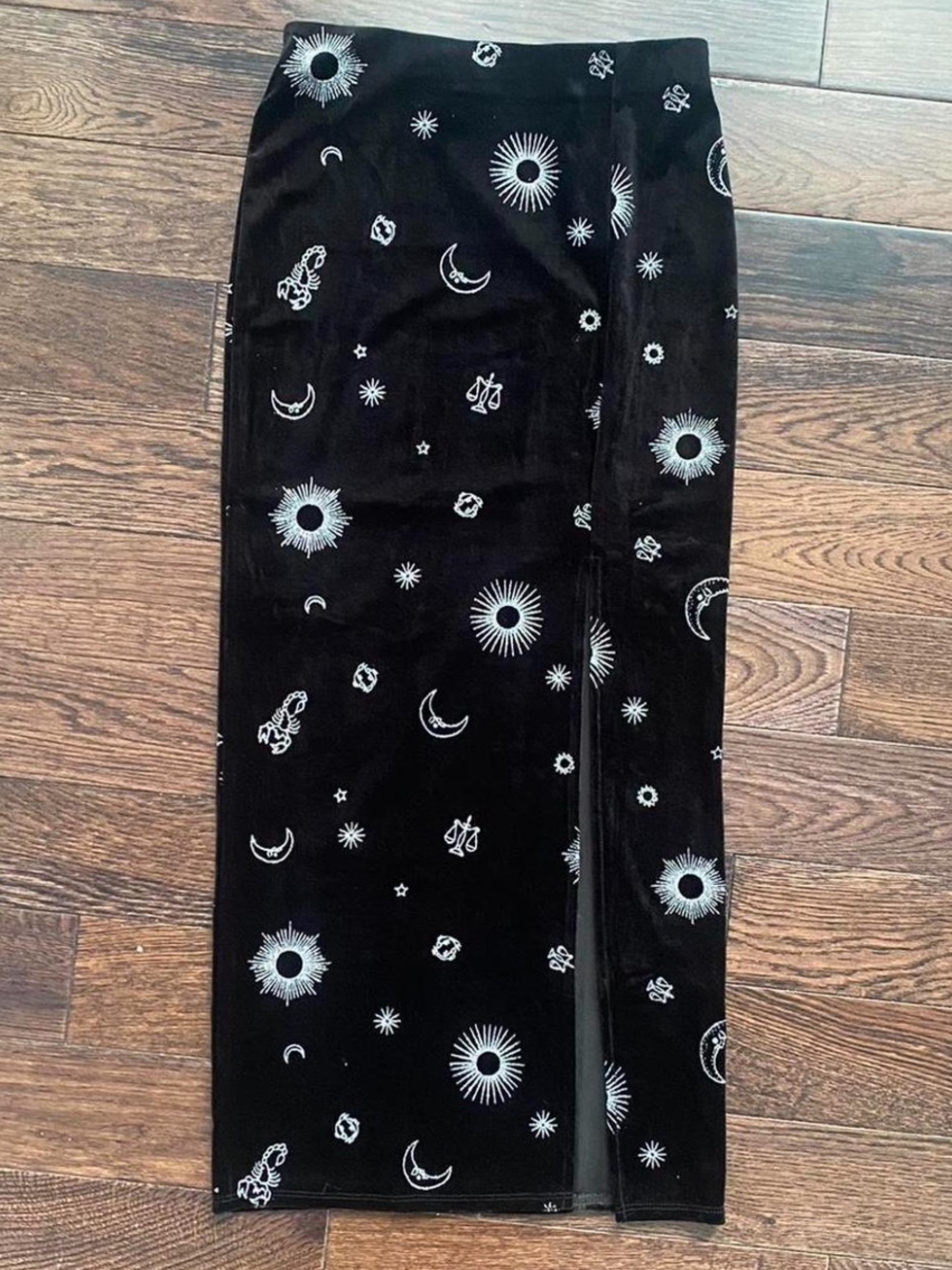 H&M Black Midi Skirt with White Celestial Print